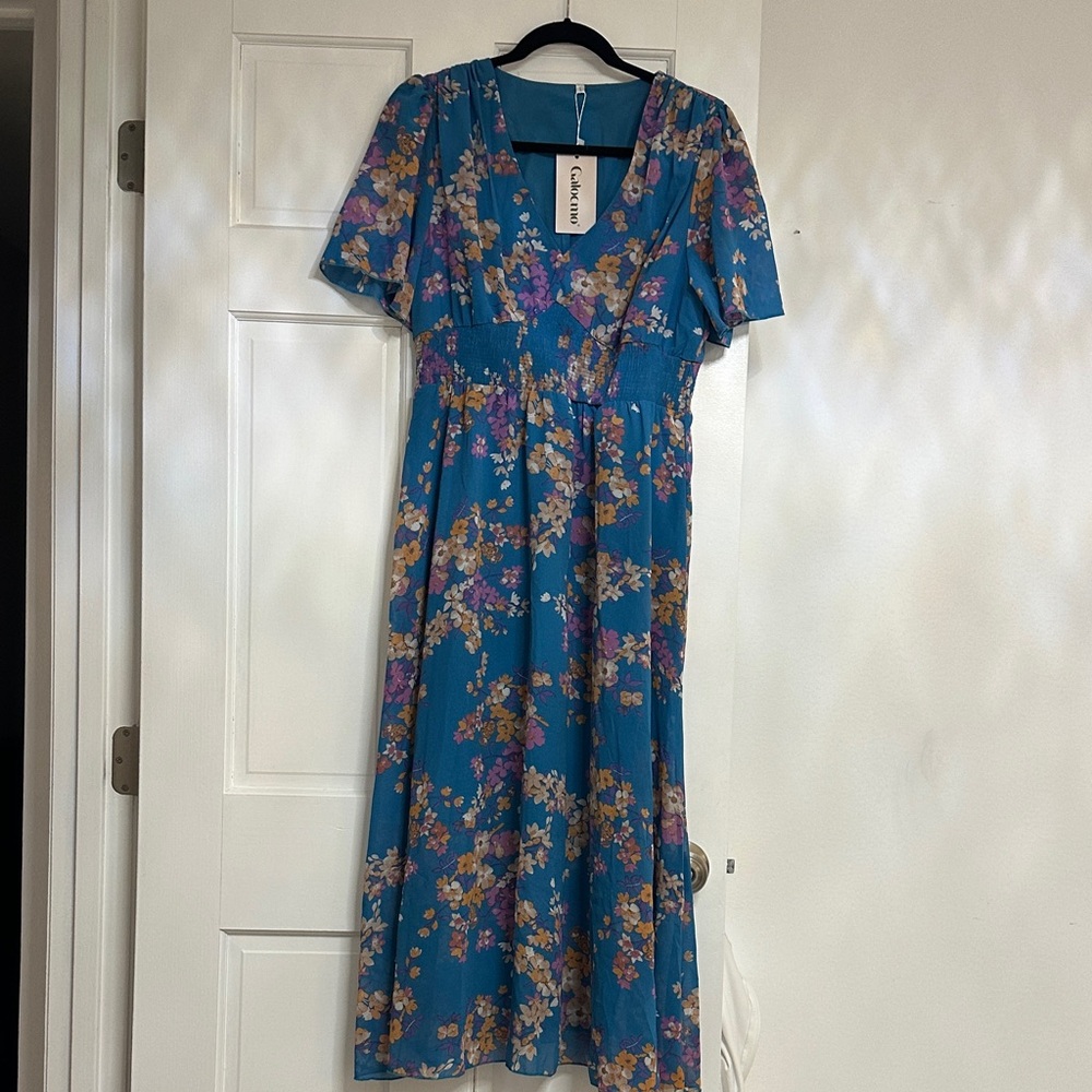 Galocmo Floral Teal Midi Dress